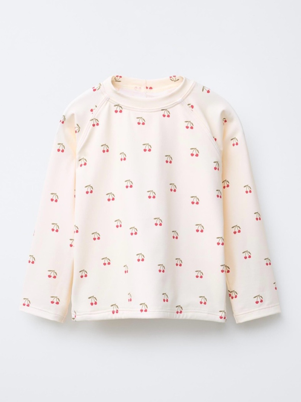Zara Girls Long-Sleeve Rashguard Swim Top with Cherry Print, Ivory (Ecru) - 2Y